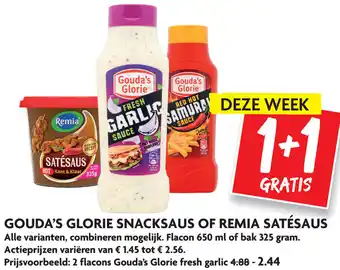 Dekamarkt Gouda's Glorie snacksaus of Remia satesaus 2*650ml/325g aanbieding