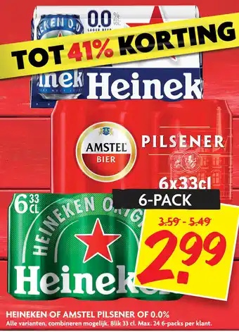 Dekamarkt Heineken of Amstel pilsener of 0.0% 6*330ml aanbieding