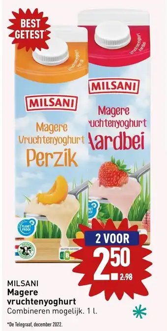 ALDI Milsani magere vruchtenyoghurt 1L aanbieding