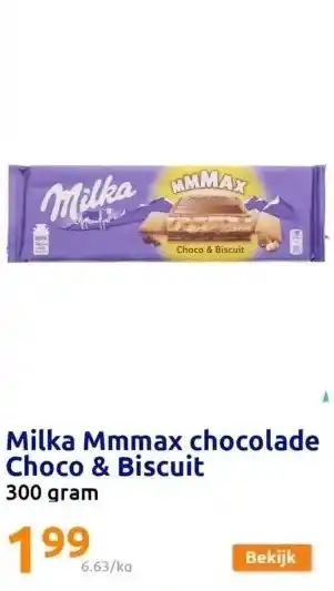 Action Milka mmmax chocolade choco & biscuit aanbieding