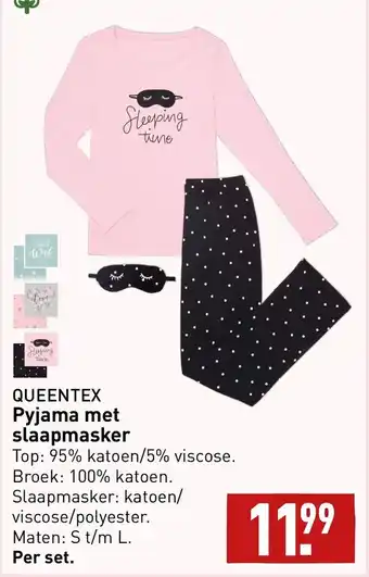 ALDI Queentex pyjama met slaapmasker aanbieding