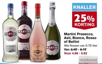 Hoogvliet Martini prosecco, asti, bianco, rosso of bellini 0.75 liter aanbieding