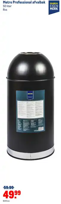 Makro Metro professional afvalbak 50 liter rvs aanbieding