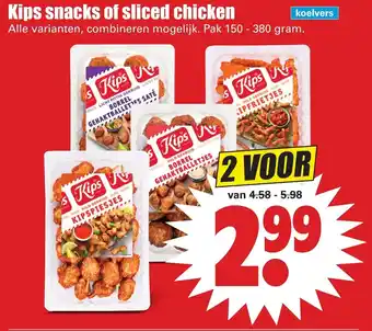 Dirk Kips snacks of sliced chicken 2*150-380 gr aanbieding