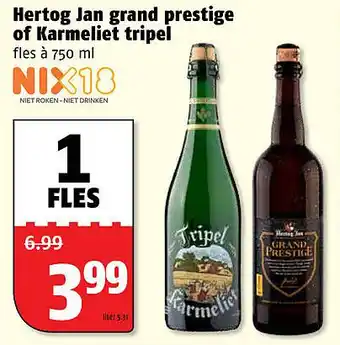 Poiesz Hertog Jan grand prestige of Karmeliet tripel 750ml aanbieding