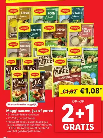 Lidl Maggi sauzen, jus of puree 2+1 gratis aanbieding