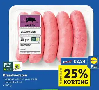 Lidl Braadworsten 400g aanbieding