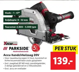 Lidl Parkside accu-handcirkelzaag 20v aanbieding