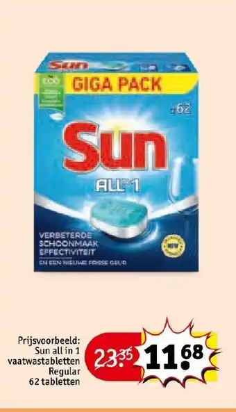 Kruidvat Sun all in 1 vaatwastabletten regular 62 tabletten aanbieding