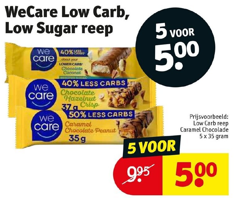 Wecare low carb, low sugar reep aanbieding bij Kruidvat