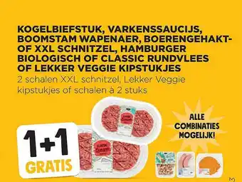 Jumbo Kogelbiefstuk, varkenssaucijs, boomstam wapenaer, boerengehakt- of xxl schnitzel, hamburger biologisch of classic rundvlees o aanbieding