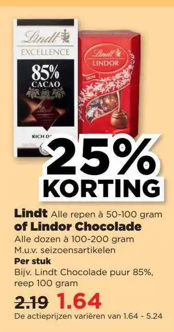 PLUS Lindt of lindor chocolade aanbieding