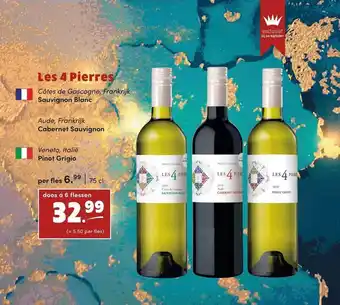 uw topSlijter Les 4 pierres sauvignon blanc, cabernet sauvignon of pinot grigio aanbieding