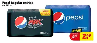 Kruidvat Pepsi Regular en Max 6 x 330 ml aanbieding