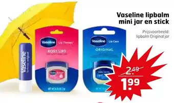 Trekpleister Vaseline lipbalm mini jar en stick aanbieding