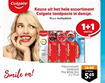 Trekpleister Keuze uit het hele assortiment Colgate tandpasta in doosje 1+1 gratis aanbieding