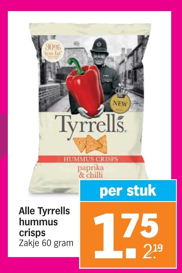 Alle Tyrrells hummus crisps 60 gram aanbieding bij Albert Heijn