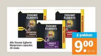 Albert Heijn Alle Douwe Egberts Nespresso capsules 20 stuks 2 pakken aanbieding