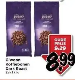 Vomar Voordeelmarkt G'woon koffiebonen dark roast aanbieding