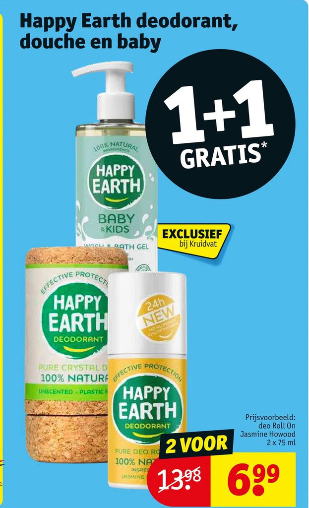 Happy earth deodorant, douche en baby aanbieding bij Kruidvat