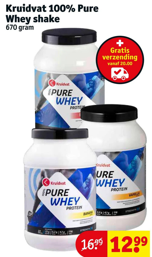 Kruidvat 100 pure whey shake aanbieding bij Kruidvat