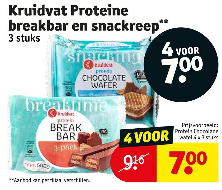 Kruidvat proteine breakbar en snackreep" aanbieding bij Kruidvat