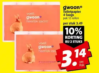 Boni gwoon Toiletpapier 4-laags 12 rollen aanbieding