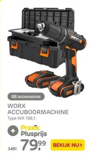 Praxis Worx accuboormachine aanbieding