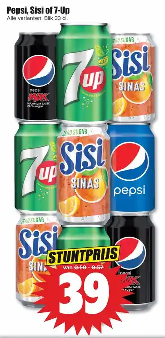 Dirk Pepsi, sisi of 7-up blik 33cl. aanbieding