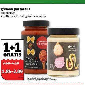 Poiesz G'woon Pastasaus 1+1 Gratis aanbieding