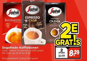 Vomar Voordeelmarkt Segafredo koffiebonen casa, creama of intermezzo 500 gram aanbieding