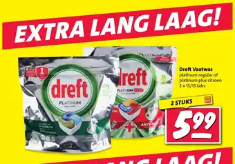 Nettorama Dreft Vaatwas platinum regular of platinum plus citroen 2x15/13 tabs 2 stuks aanbieding