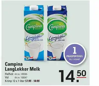 De Kweker Campina langlekker melk aanbieding