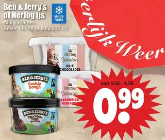 Dirk Ben & Jerry's of Hertog ijs 100-200 ml aanbieding