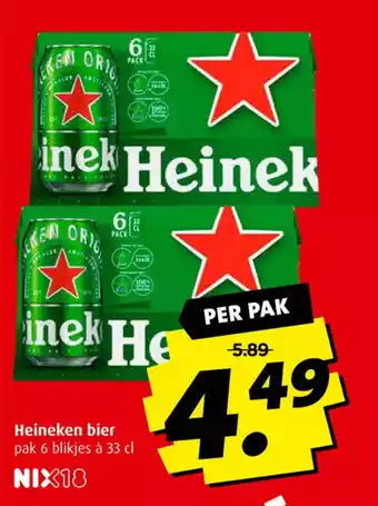 Boni Heineken bier 6 blikjes a 33cl per pak aanbieding