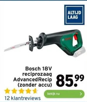 GAMMA Bosch 18v reciprozaag advanced recip (zonder accu) aanbieding