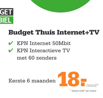 Telecombinatie Budget thuis internet+tv aanbieding