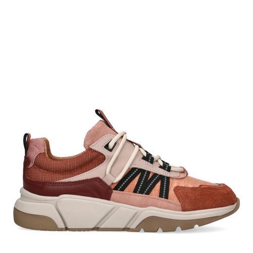 Manfield rode leren sneakers met suède details aanbieding bij Manfield