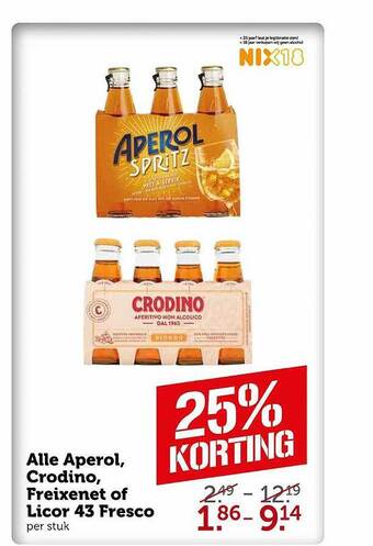 Coop Alle Aperol, Crocodino, Freixenet Of Licor 43 Fresco 25% Korting aanbieding