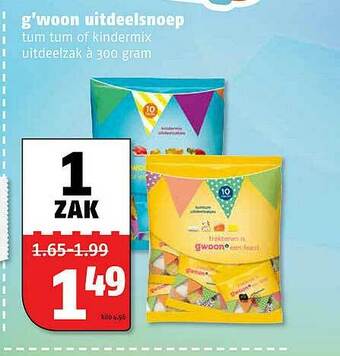 Poiesz G'woon Uitdeelsnoep Tum Tum Of Kindermix aanbieding