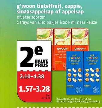 Poiesz G'woon Tintelfruit, Zappie, Sinaasappelsap Of Appelsap aanbieding