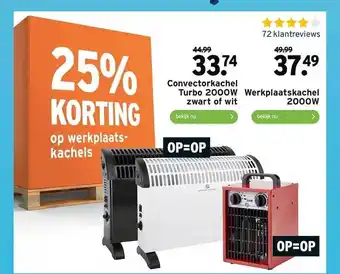 GAMMA Convectorkachel turbo 2000w zwart of wit of werkplaatskachel 2000w aanbieding