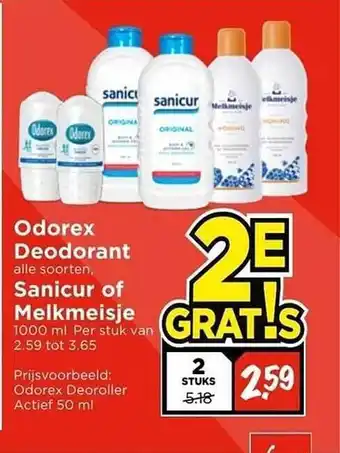 Vomar Voordeelmarkt Odorex deodorant, sanicur of melkmeisje aanbieding