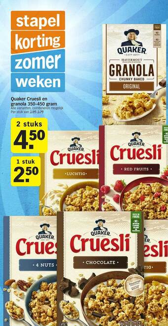 Albert Heijn Quaker Cruesli En Granola 350-450 Gram aanbieding