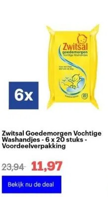 Bol.com Zwitsal goedemorgen vochtige washandjes - 6 x 20 stuks - voordeelverpakking aanbieding