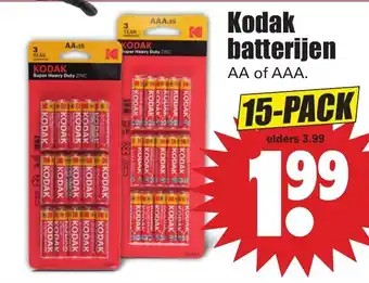 Dirk Kodak batterijen AA of AAA 15-pack aanbieding