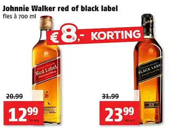 Poiesz Johnnie Walker red of black label fles à 700 ml aanbieding