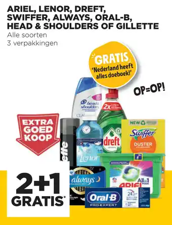 Jumbo Ariel, Dreft, Lenor, Swiffer, Always, Oral-B, Head&Shoulders of Gillette 2+1 aanbieding