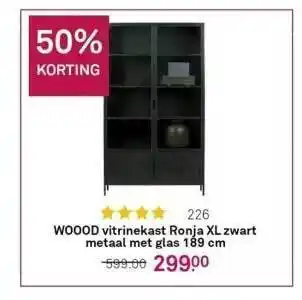 Karwei Woood vitrinekast ronja xl zwart metaal met glas 189 cm aanbieding