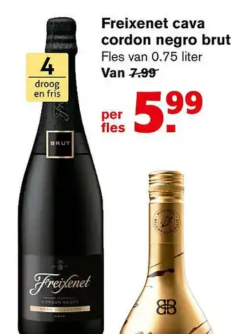 Hoogvliet Freixenet cava cordon negro brut Fles van 0.75 liter aanbieding